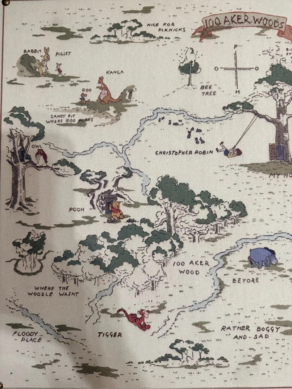 Winnie the Pooh 100 Acre Wood Map Wall Art - Beige and Brown
